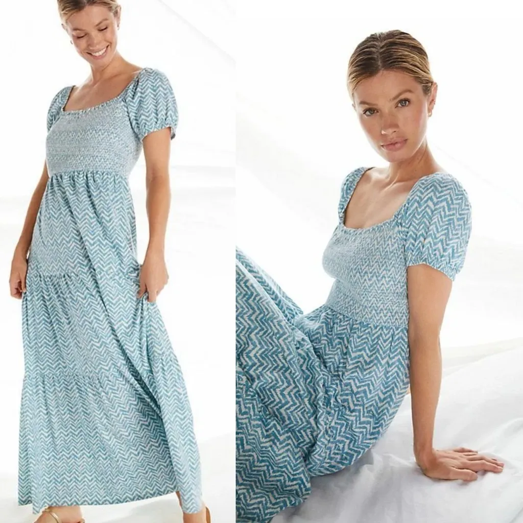 Anthropologie Daily Practice by Anthropologie Tiered Maxi Dress Blue White Small - Image 3