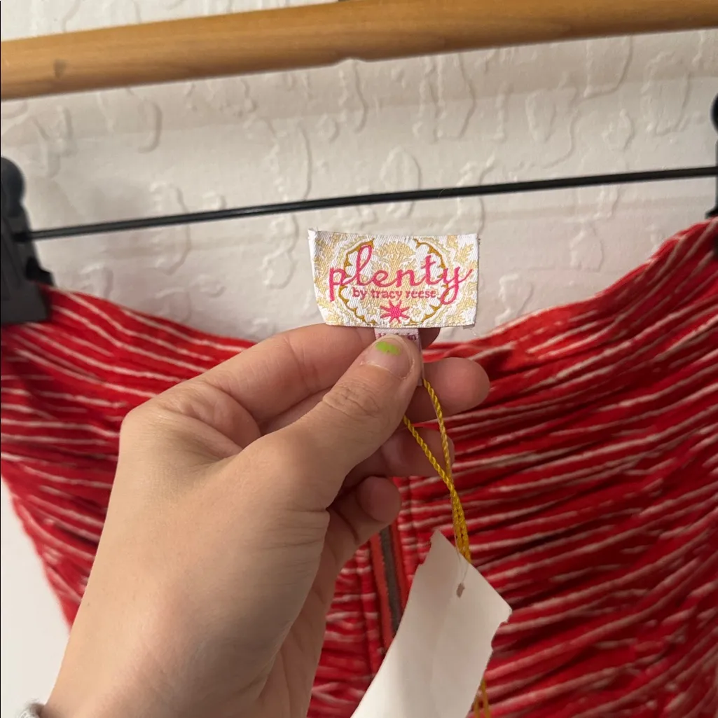 Plenty Tracy Reese Strapless Bubble Tomato Buttermilk Striped Dress Size P Red - Image 6