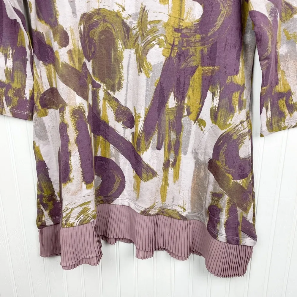 LOGO Lounge by Lori Goldstein French Terry Top Pleated Chiffon Hem Size XS - Image 5