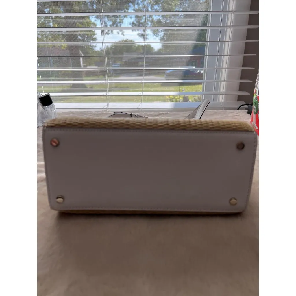 Kate Spade New York Wicker & White Leather Small Satchel Crossbody Bag - Image 3