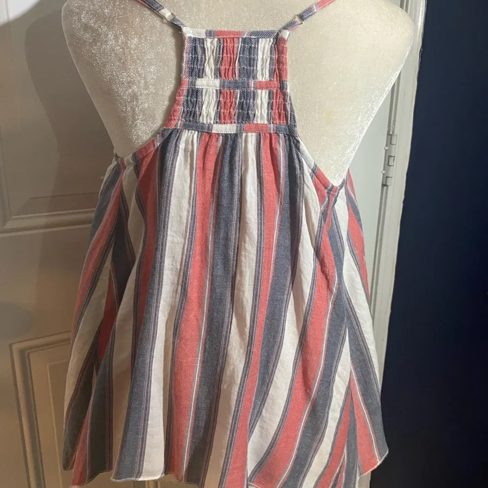 Flowy Red, White and Navy Striped Cami Top with Tassels Size M - Image 3