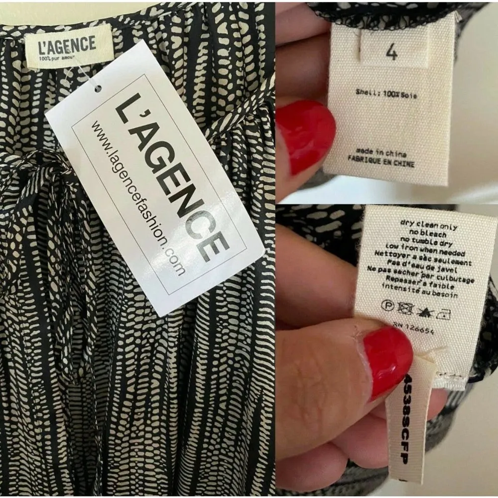 L'AGENCE Silk Blouse Constance Peasant Antique Cobra Black Relaxed Top 4 NWT - Image 3