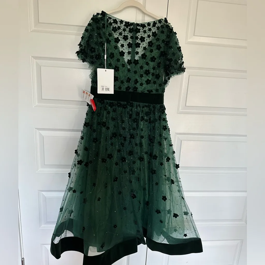 Mac Duggal Floral Embellished Butterfly Sleeve Velvet Hem Midi‎ Dress- NWT - Image 4