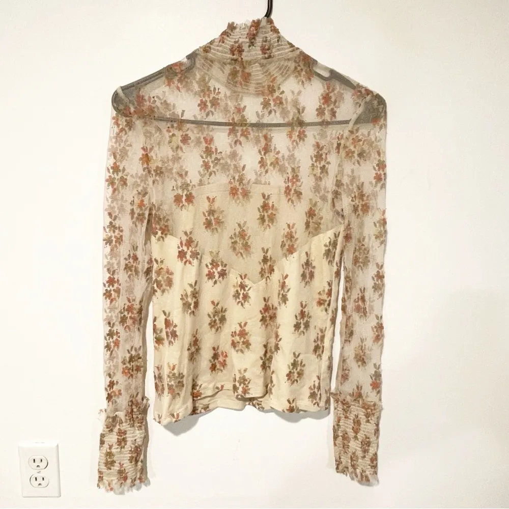 Free People Size Small Sweet Dreams Mesh Floral illusion High Neck Top - Image 7