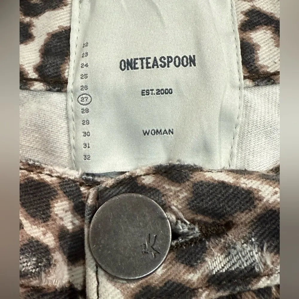 One Teaspoon Bandits Mid Rise Button Fly Denim Jean Shorts - Animal Print‎ Sz 27 - Image 8