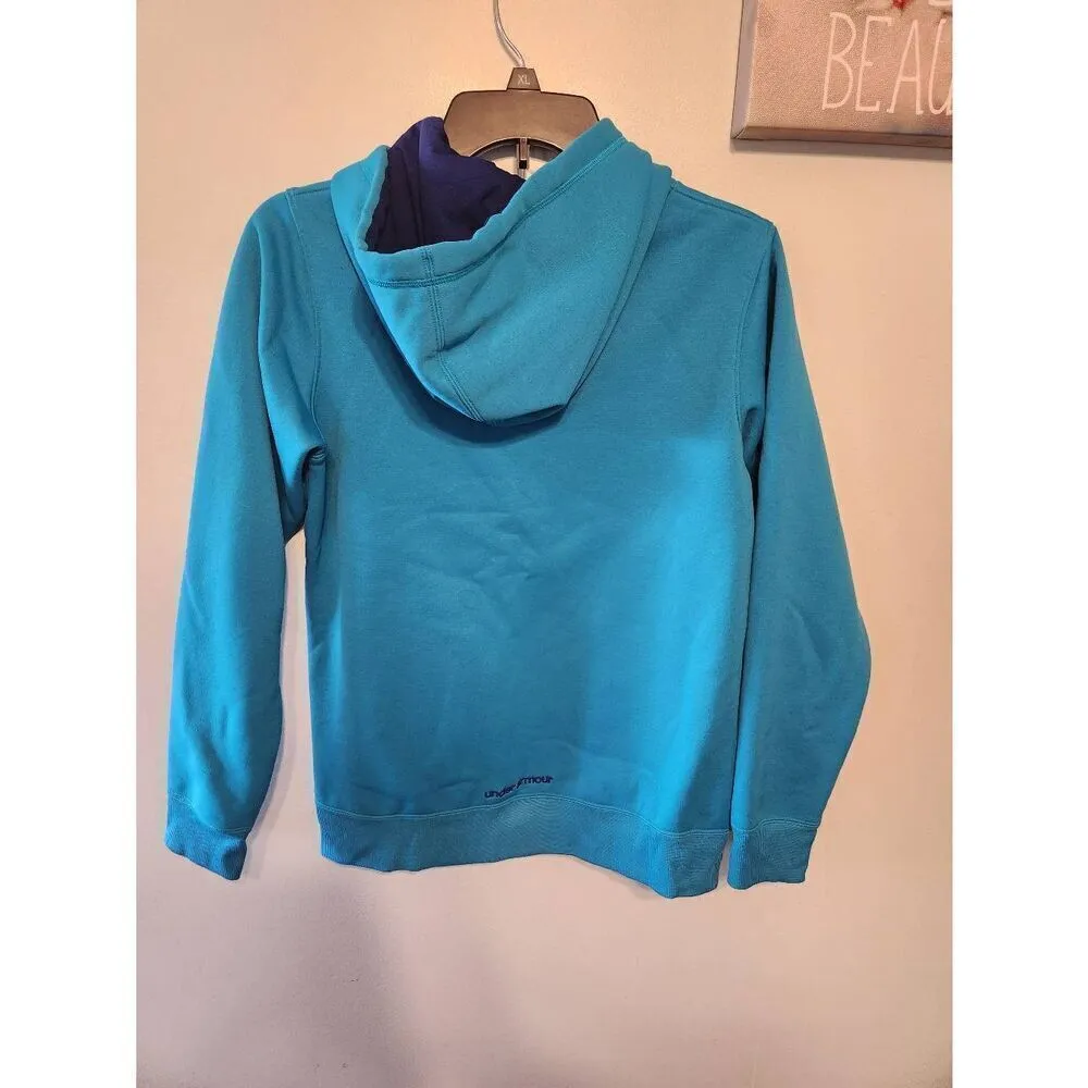 Under Armour Size S Women's Teal Blue Loose Fit Hooded Sweatshirt Hoodie - Image 3