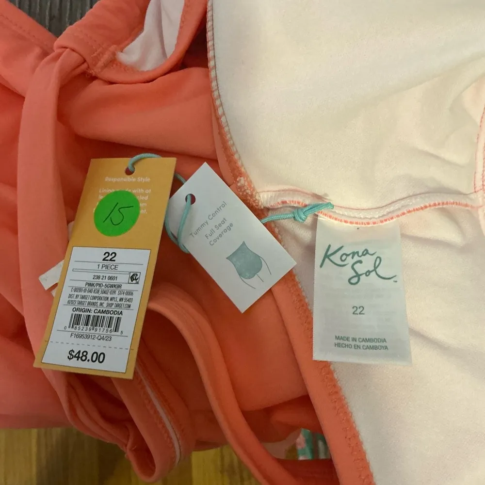 Kona Sol Pink One Piece Swimsuit with High Neckline and Ruching - Image 6