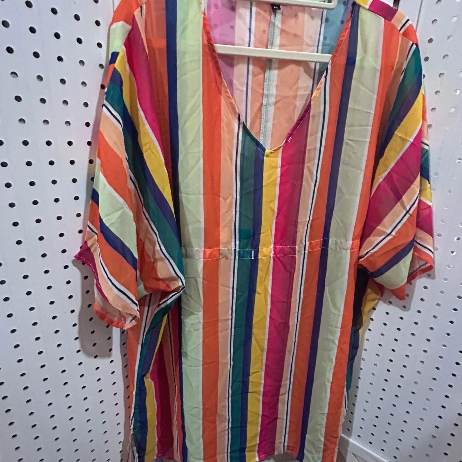 Womens XL Striped V Neck Tunic Cover Up Beach Swim Pool Vacation Orange - Image 2