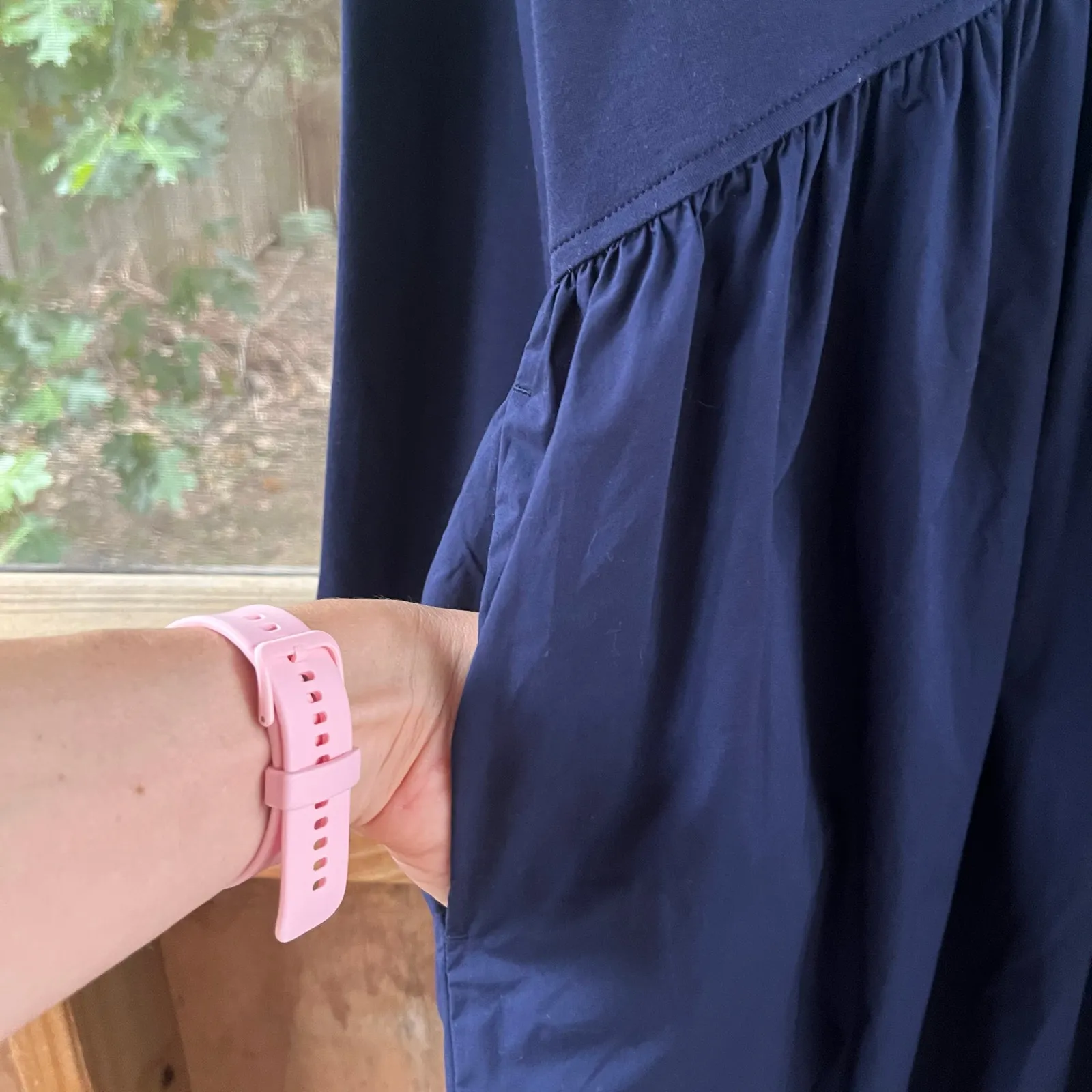 COS Asymmetric Gathered Waist Midi Dress Navy Size S - Image 4