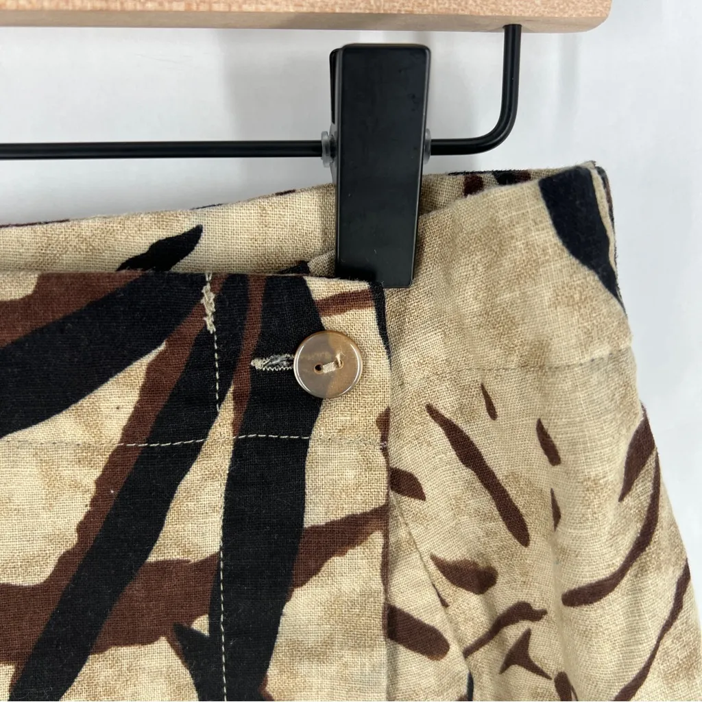 Marla Kim Linen Cotton‎ Wrap Maxi Skirt Brown Black Leaf Print Boho Size L Size L - Image 4