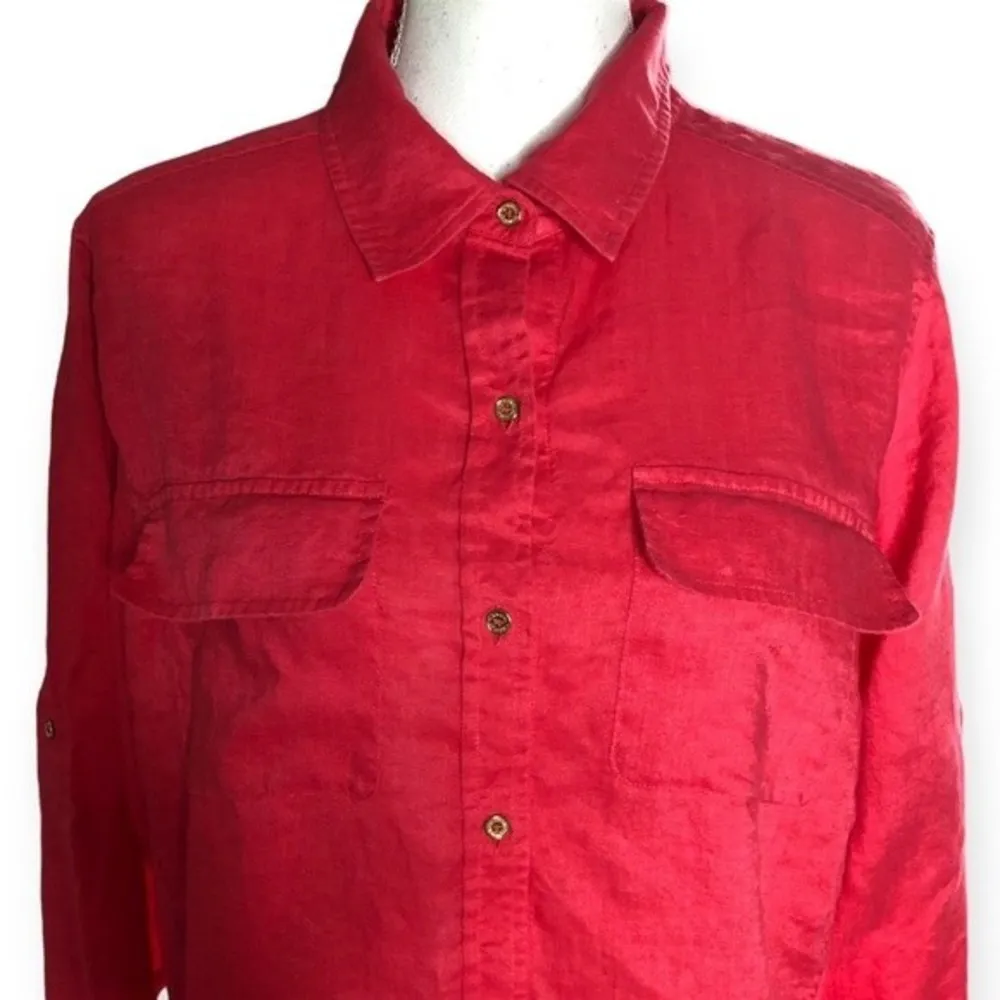 Calvin Klein Coral Long Sleeve Button Front Linen Shirt - Image 47