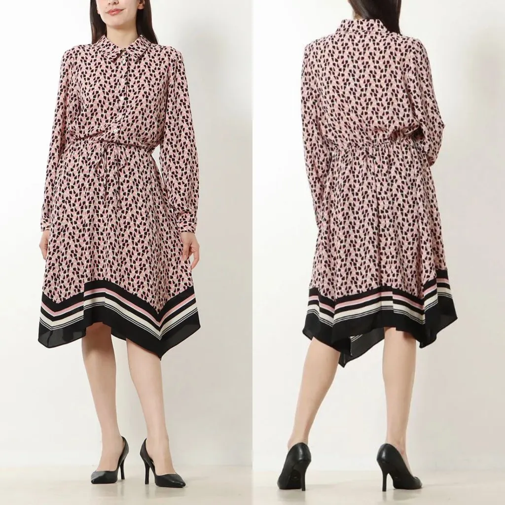 NWT‎ London Times Dress Geometric Women 14 Pink Shirt Dress Stripe Asymmetrical - Image 3