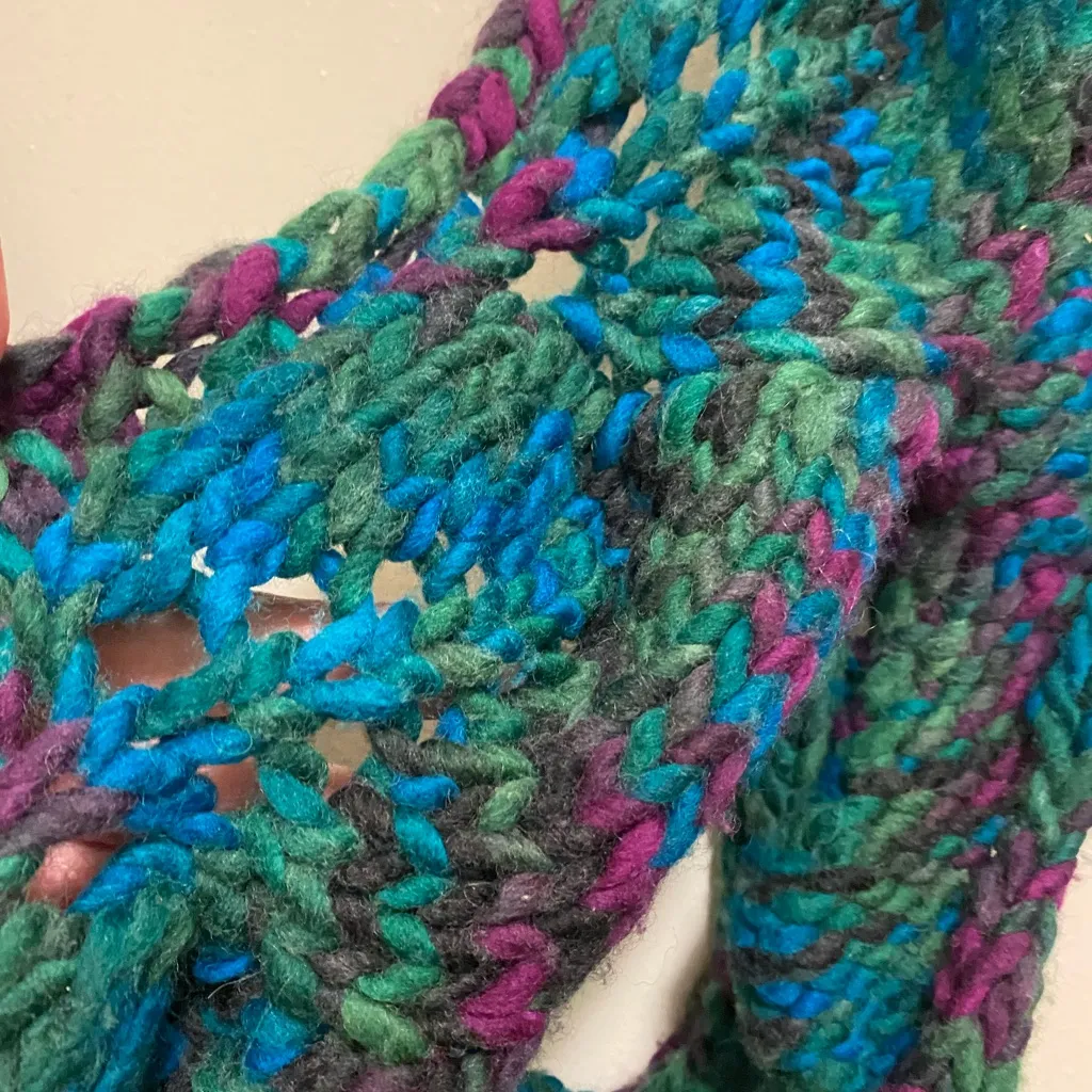 Womens Infinity Scarf 30”x7” Crochet Crocheted Jewel Tone Green Purple Teal Blue - Image 3