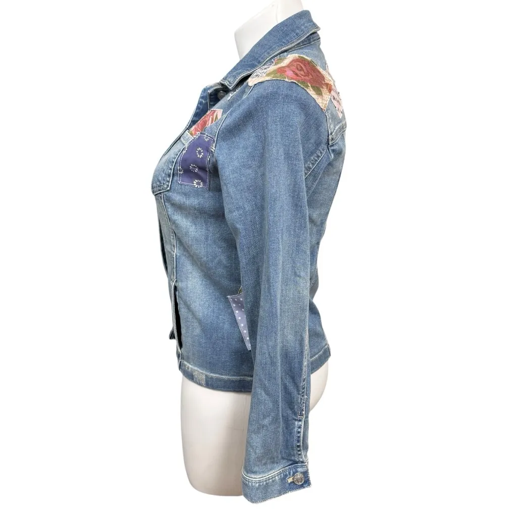 Chico's Patchwork Jean Jacket US M Blue Pink - Image 7