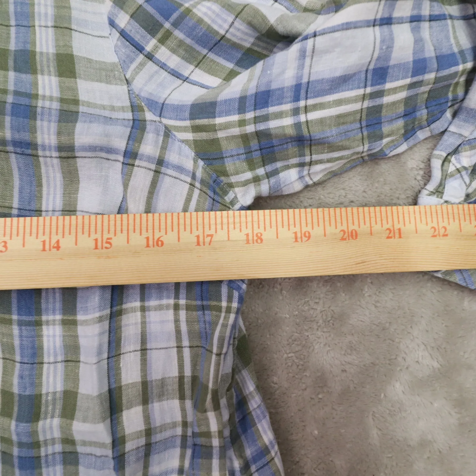 J.Jill Love Linen Blue Plaid Long Sleeve Popover Shirt Women's size Small Beach - Image 4