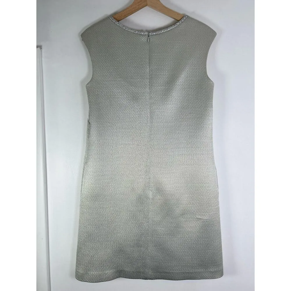 Marchesa Notte Bedazzled Cocktail Shift Dress 8 Silver - Image 10