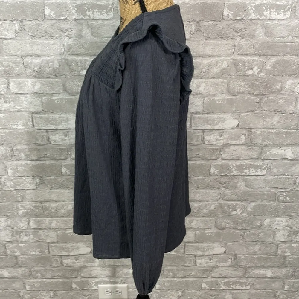 Loft Slate Blue Smocked Ruffle Top - Image 3