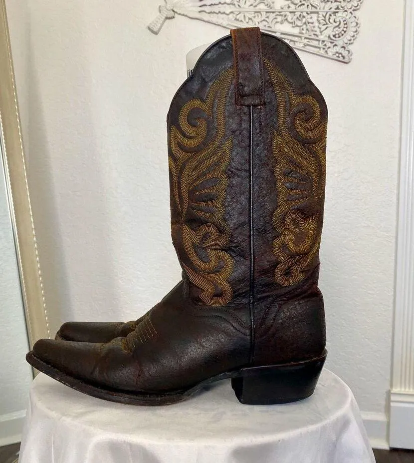J.B Dillon Vintage Brown Flame Embroidered Leather Western Cowboy Boots US 8 - Image 9