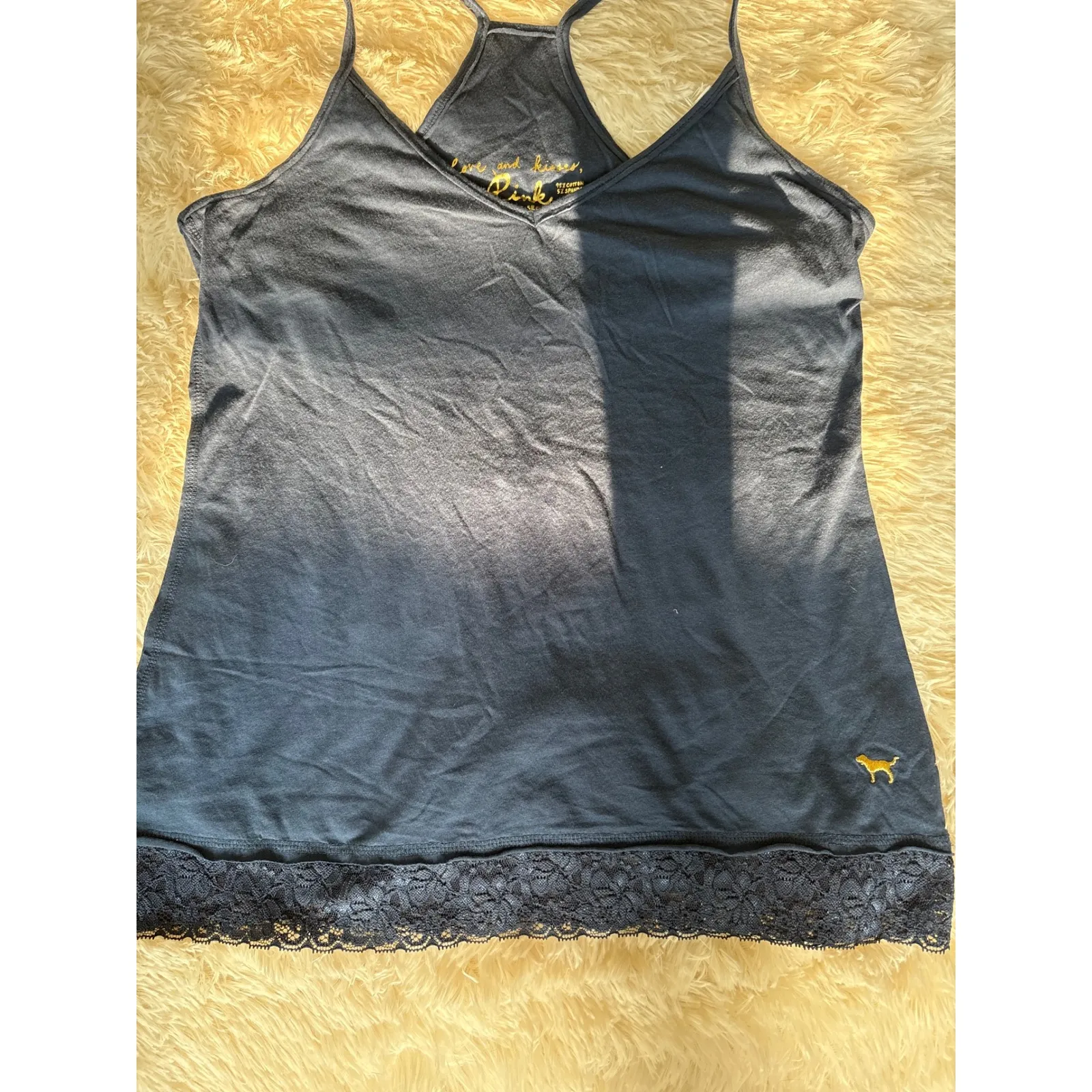 Victoria's Secret‎ PINK Lace Trim Tank Top Navy Blue Racerback - Image 2