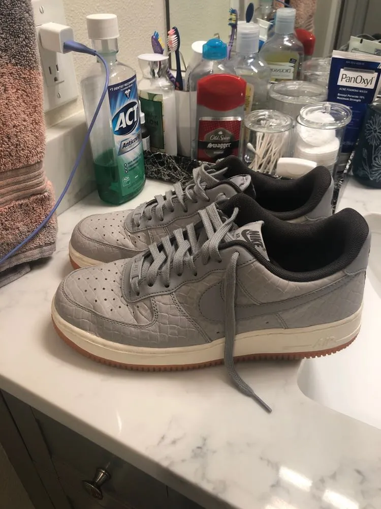 Nike Grey Leather Air Force Ones  - Image 3