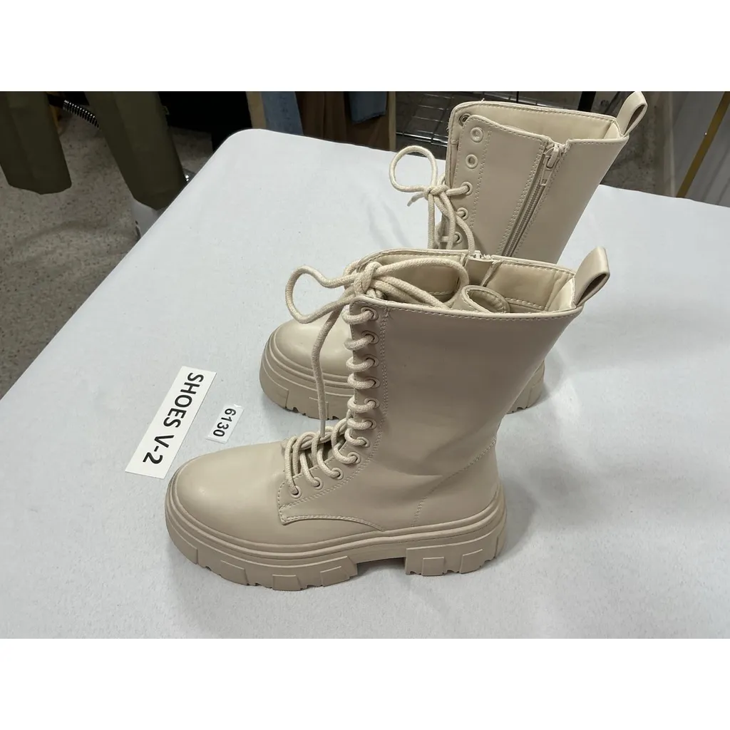 Womans London Rag Stomper Combat Boots Crème Us 6 Eu 37 Lace Zip Chunky Heel - Image 2