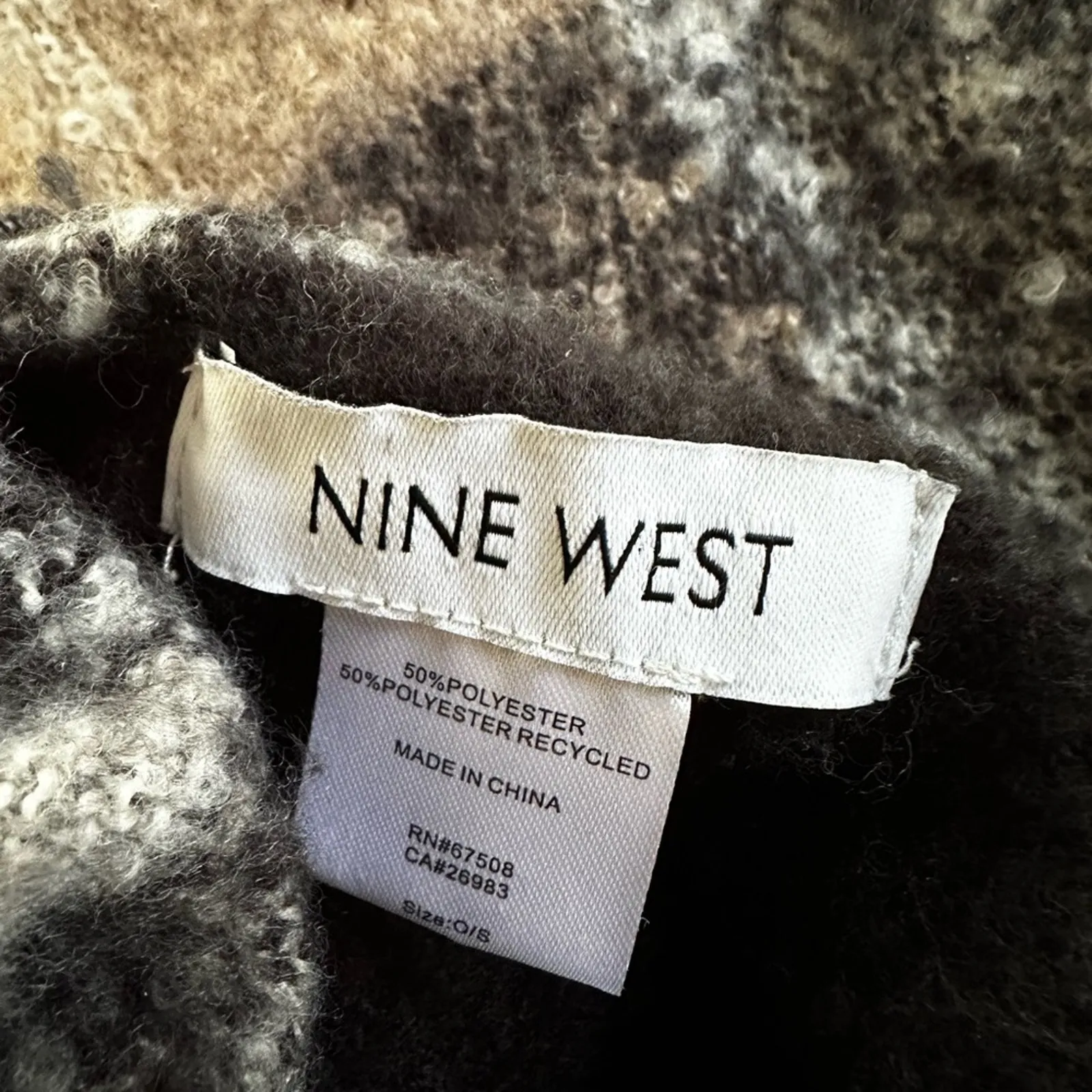 Nine West Cozy Fringed Shawl Poncho Plaid Black Tan Equestrian Cozy - Image 5