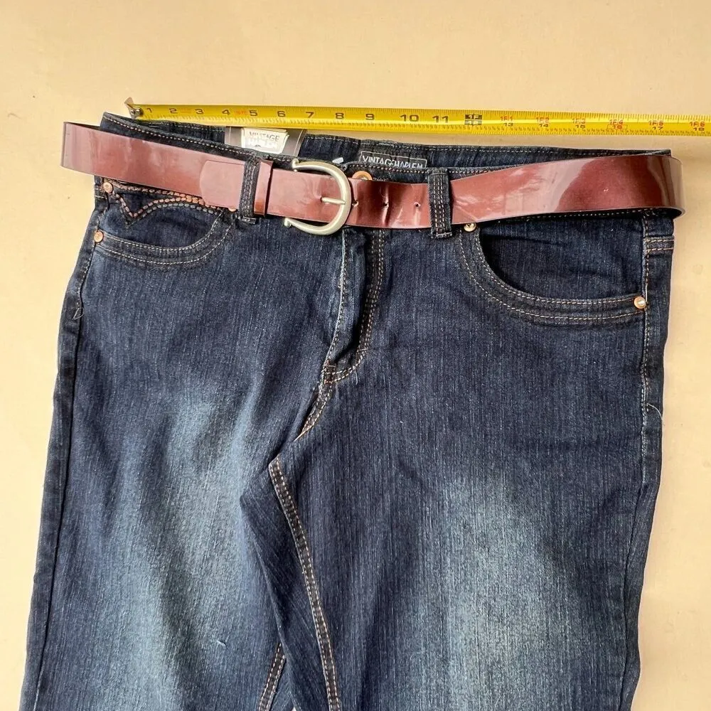 Vintage Harlem womens jean stretch embroidered wash dark blue pocket cowgirl 18 Black - Image 8