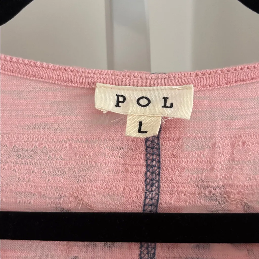 POL VNeck Long Sleeve Pink Floral Mixed Media Star Top Studs and Pearls Sz Large - Image 8