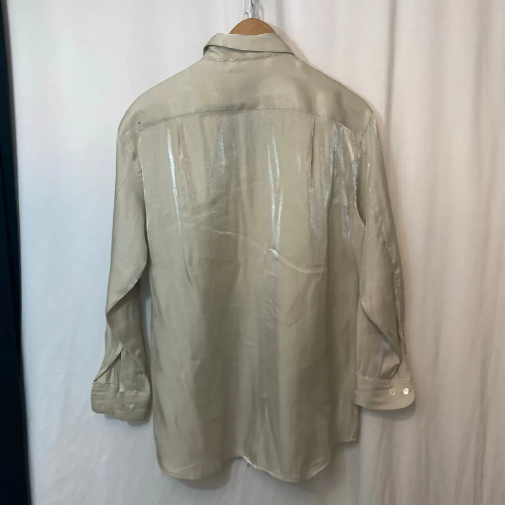 The Limited Shimmer Gray Silver Lightweight Long Sleeve Button Up Blouse Top - Image 8