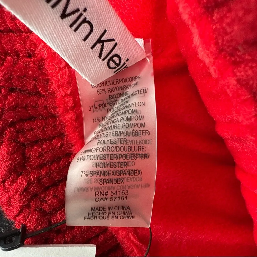 CALVIN KLEIN Women’s Textured Faux Fur Pom Pom Red/black Beanie NWT $58 - Image 14