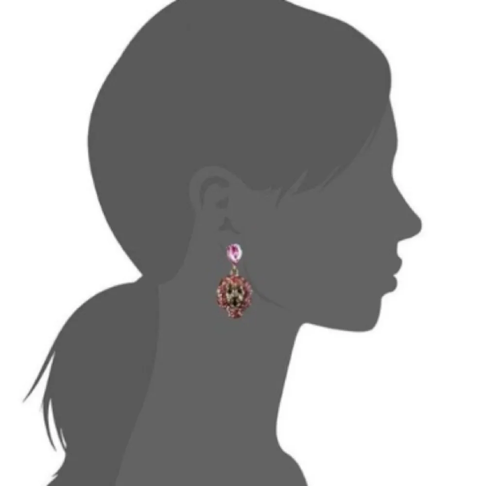 Bold Lion Head Statement Necklace with Crystal Tassel and Pink ChainEarrings Set - Image 4