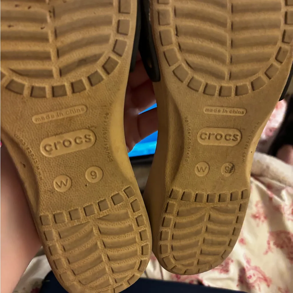 CROCS Cobbler Women's Slide Slip On Open Black Tan Size 9 Sandal Shoes - Image 4