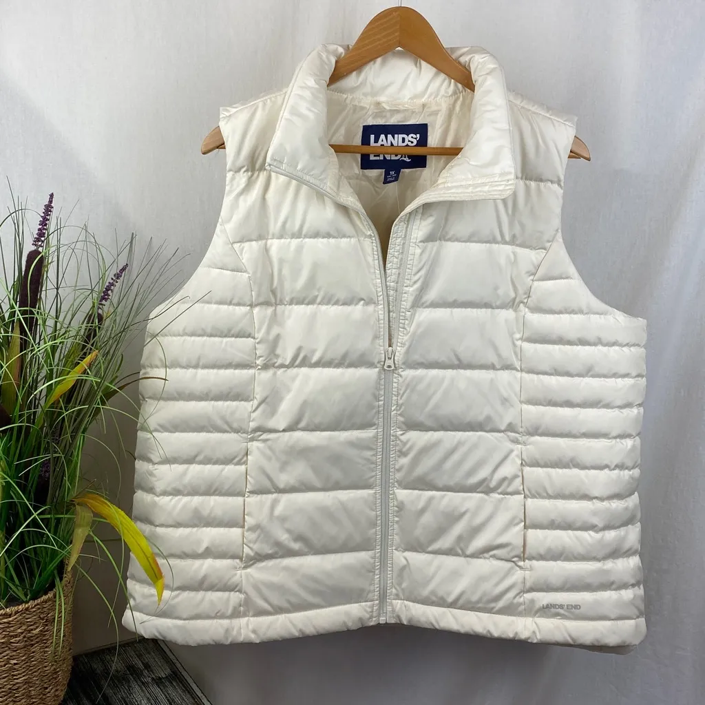 Land’s End White 600 FP Down Filled Zip Up Sleeveless Quilted Vest NEW 1X - Image 2