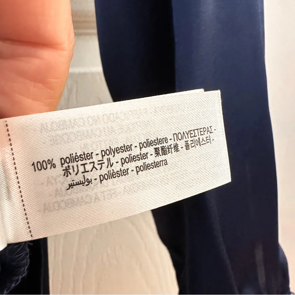 Zara Satin Effect V Neck Button Down Shirt Navy Blue sz Small - Image 14