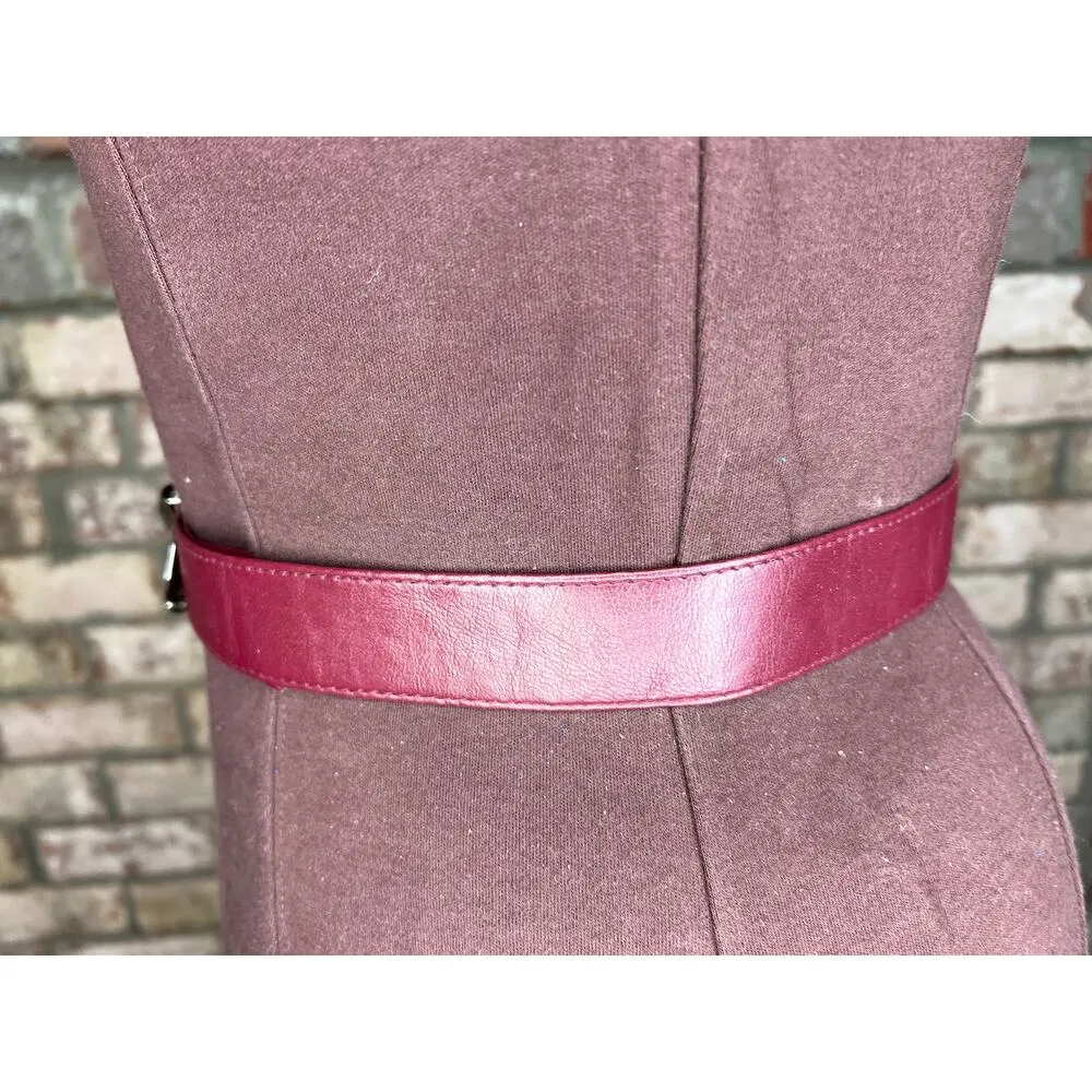 belt oval rippled buckle maroon burgundy wine silver vintage Black - Image 11