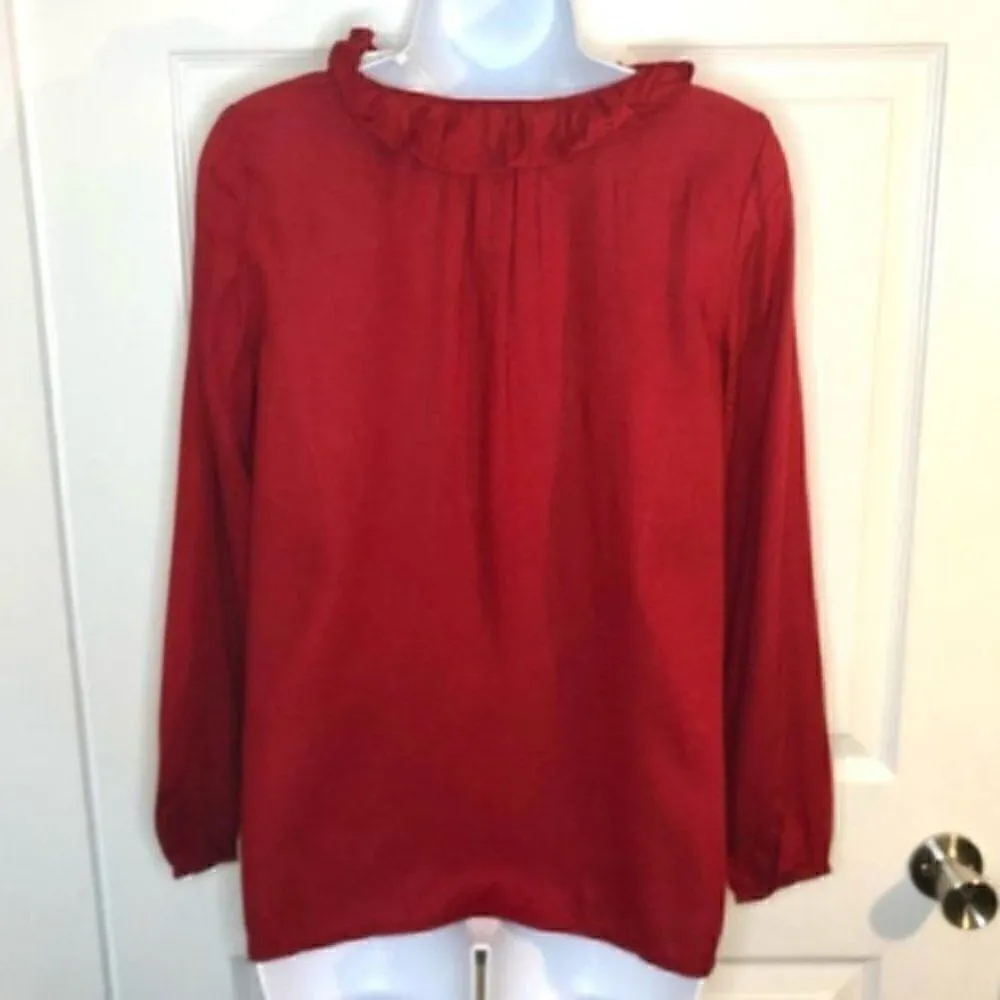 Modcloth Ruffle Collar Blouse The Frill Of It Top Red S - Image 9