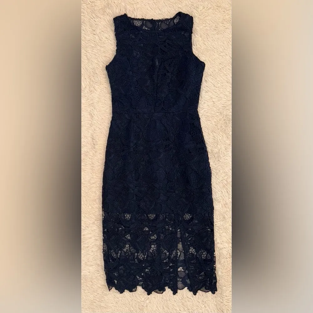 NWOT Dress the population Avianna Rose Lace sleeveless navy Dress sz XS - Image 3