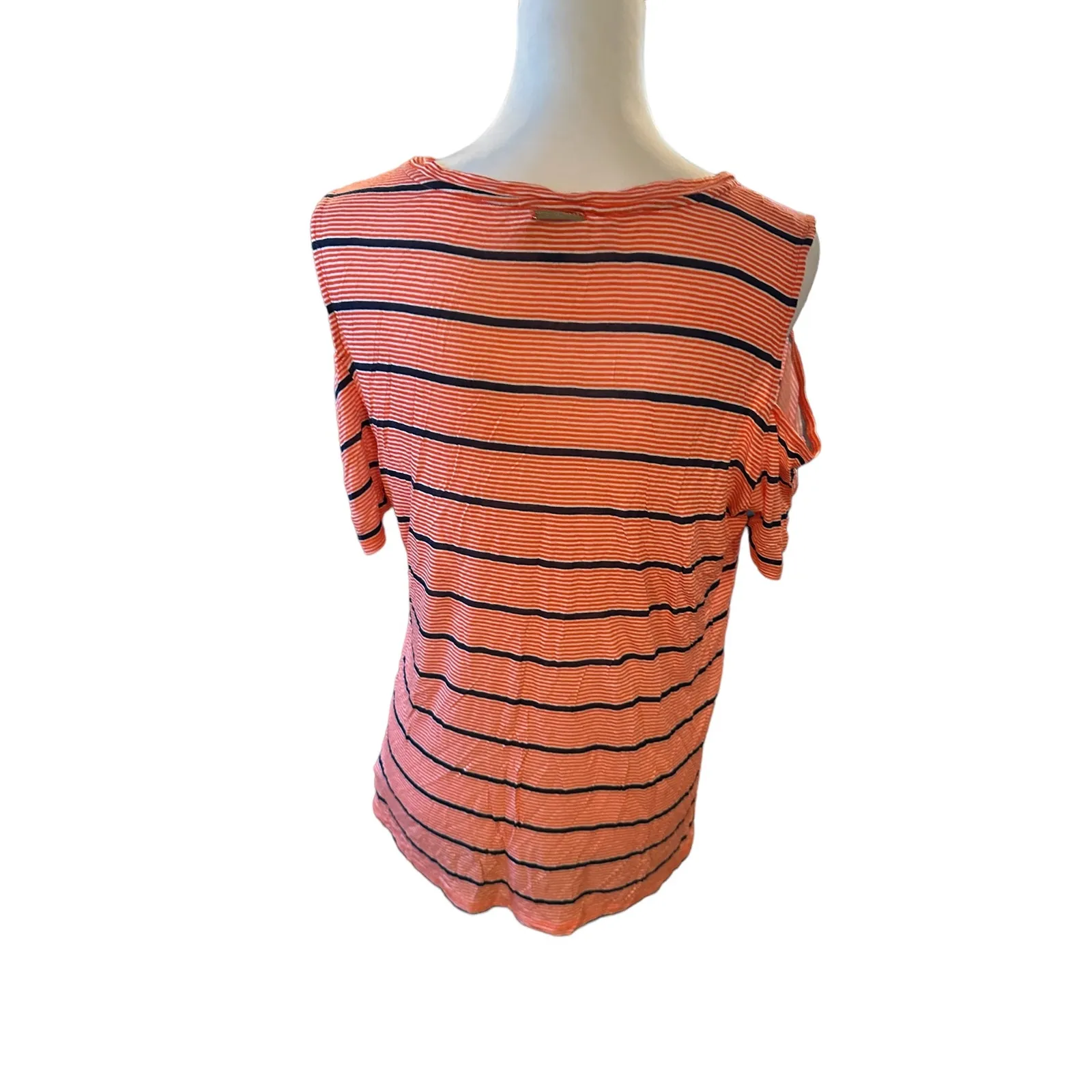 Michael Kors Striped Short Sleeve Shirt XL Orange White Blue - Image 3