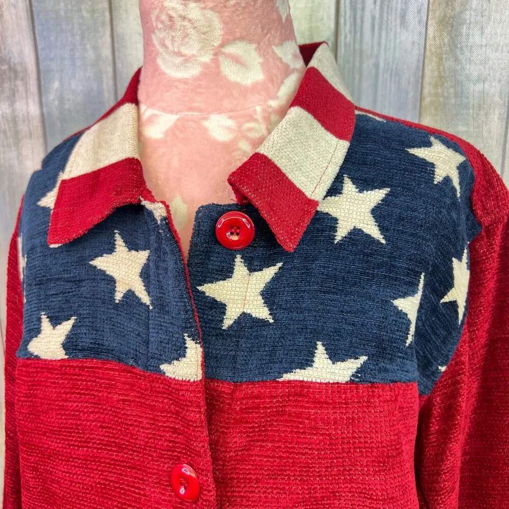 Coldwater Creek American Flag Jacket Size 1X Chenille Stars Stripes Shacket USA - Image 7