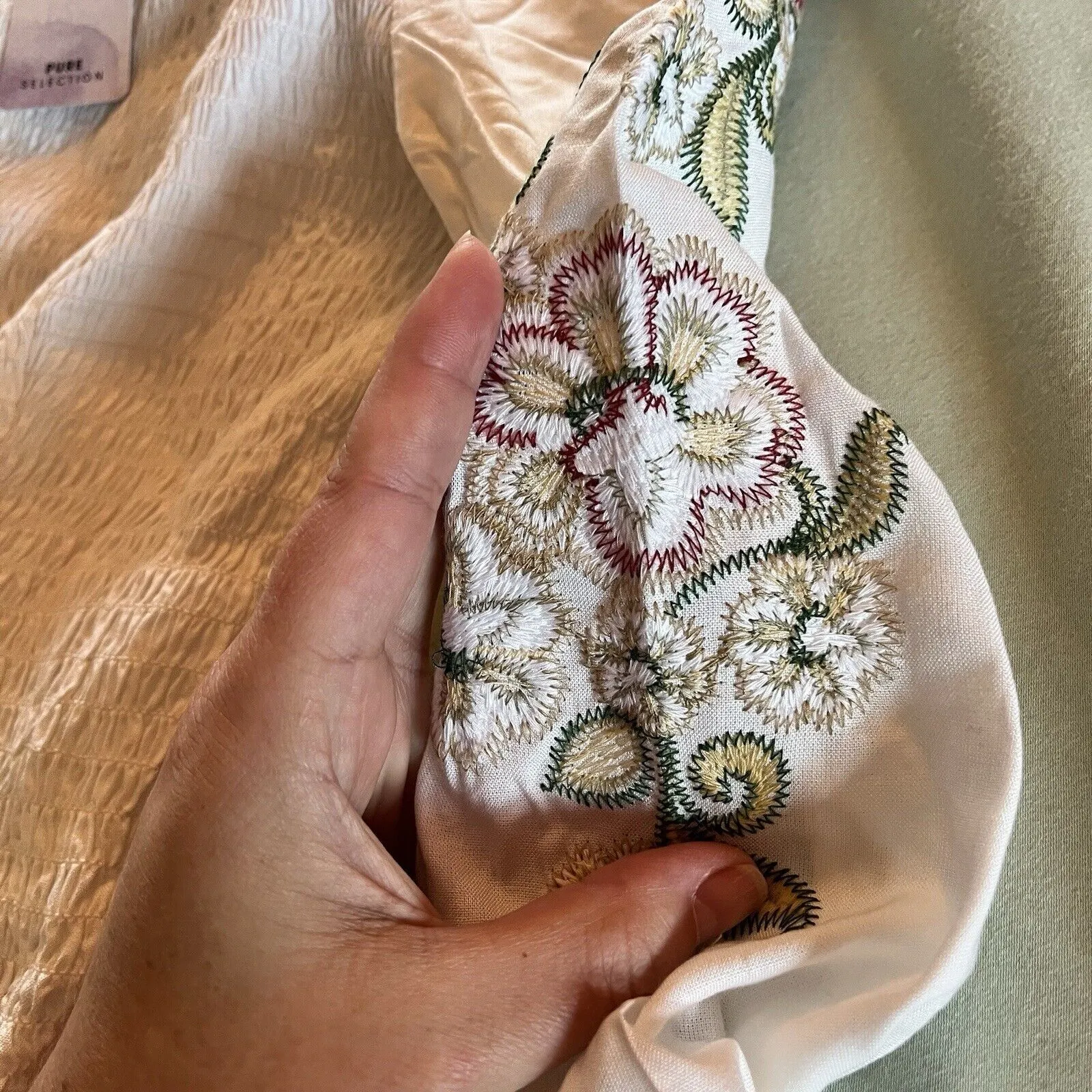 Lascana Shirred Blouse Women White Floral Embroidered Long Sleeve Boho XS 0 2 - Image 2