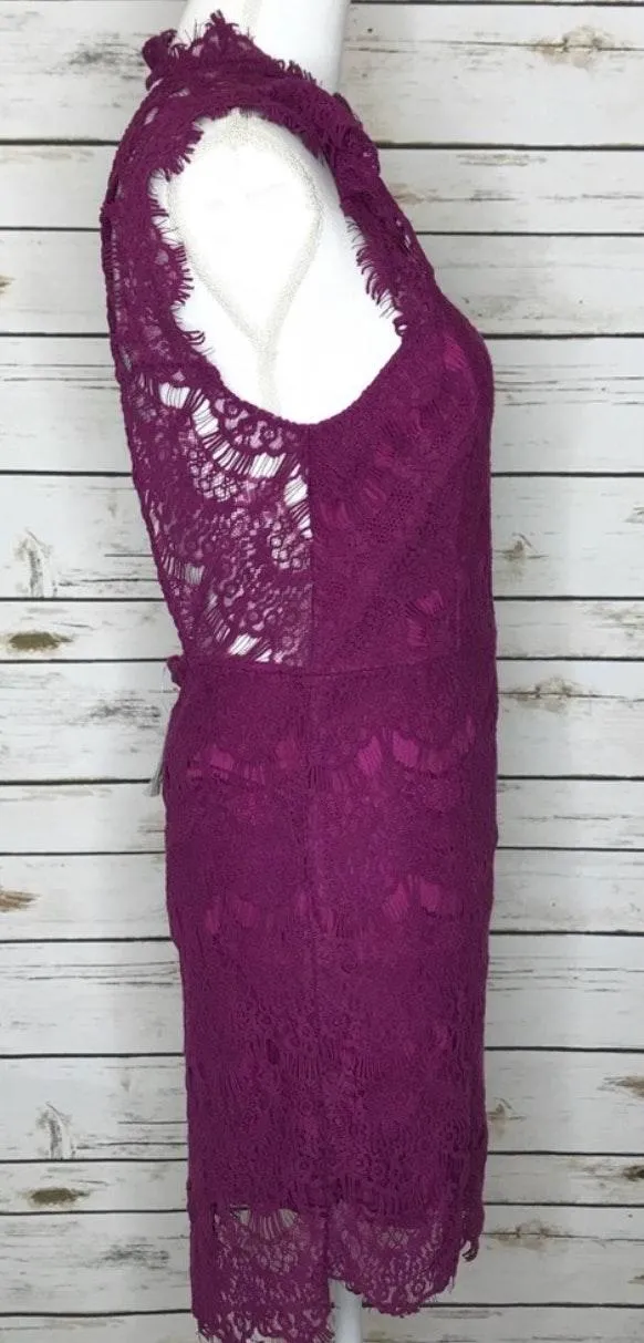 Magenta Lace Cocktail Mini Dress Size L - Image 5
