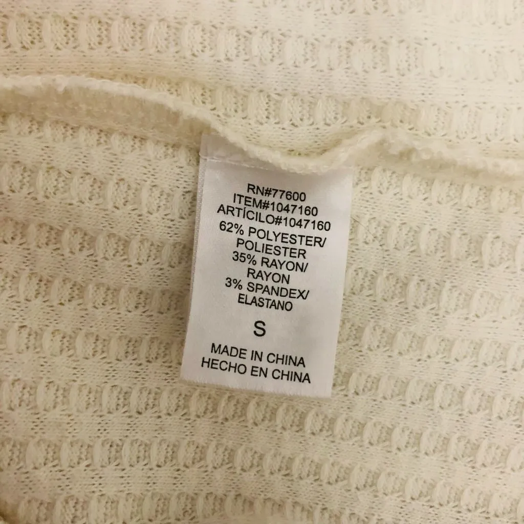 Chaser Womens Thermal Sweater Top Ivory Long Sleeve Button Cuff Ribbed S - Image 4