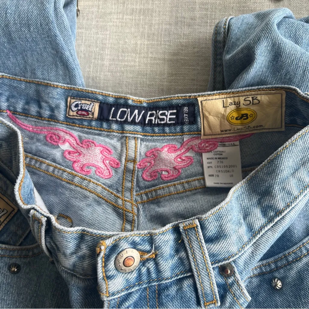 Y2K Cruel Girl Low Rise Pink Embroidered Jeans Size 7 / 26 - Image 9