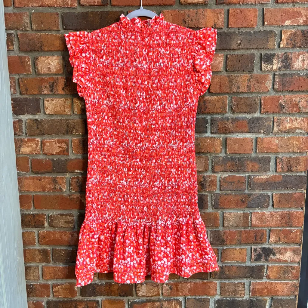 French Connection womens Bethany Verona Smocked ruffle mini dress red/orange M - Image 5