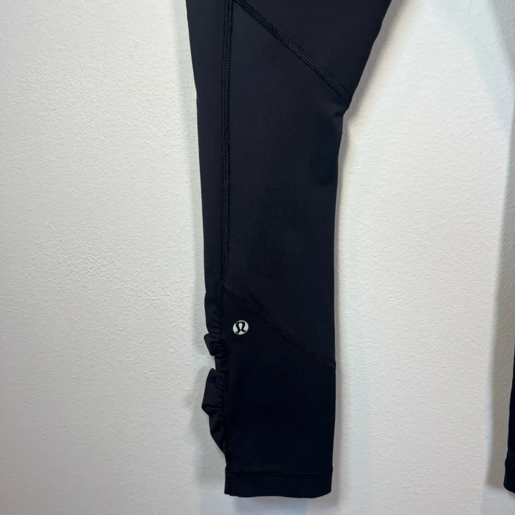 Lululemon Athletica Run Tempo Crop Leggings Ruched Side Black Pockets Women's  4 - Image 15
