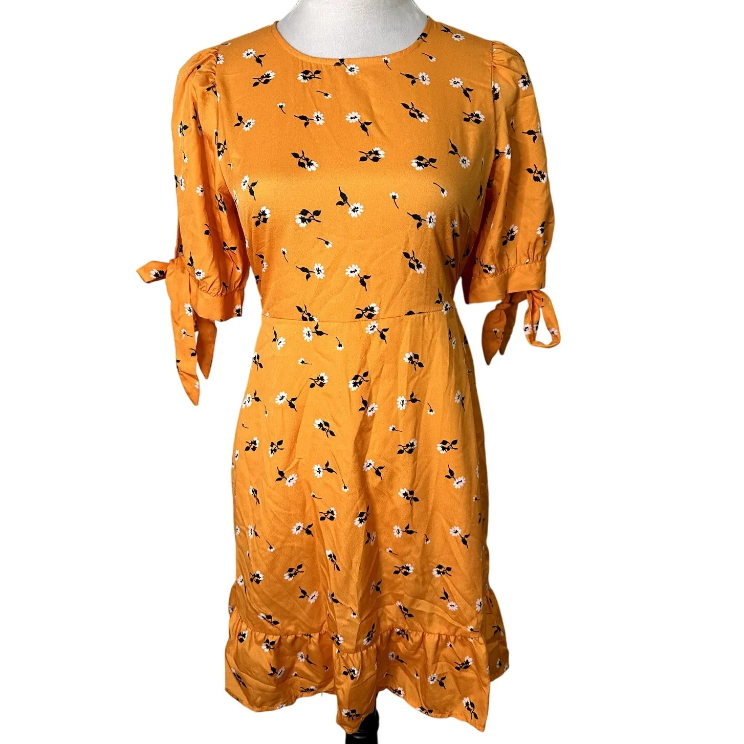 Vero Mada Women's Orange Floral Tie Short Sleeve Mini Dress M NWT - Image 2