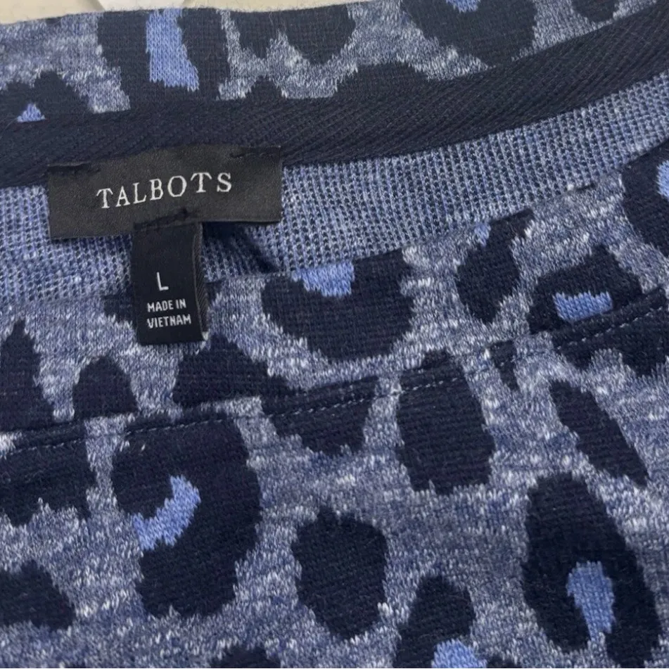 Talbots Long Sleeve Blue Leopard Print Sweatshirt Cotton Dress Size Large Animal - Image 6