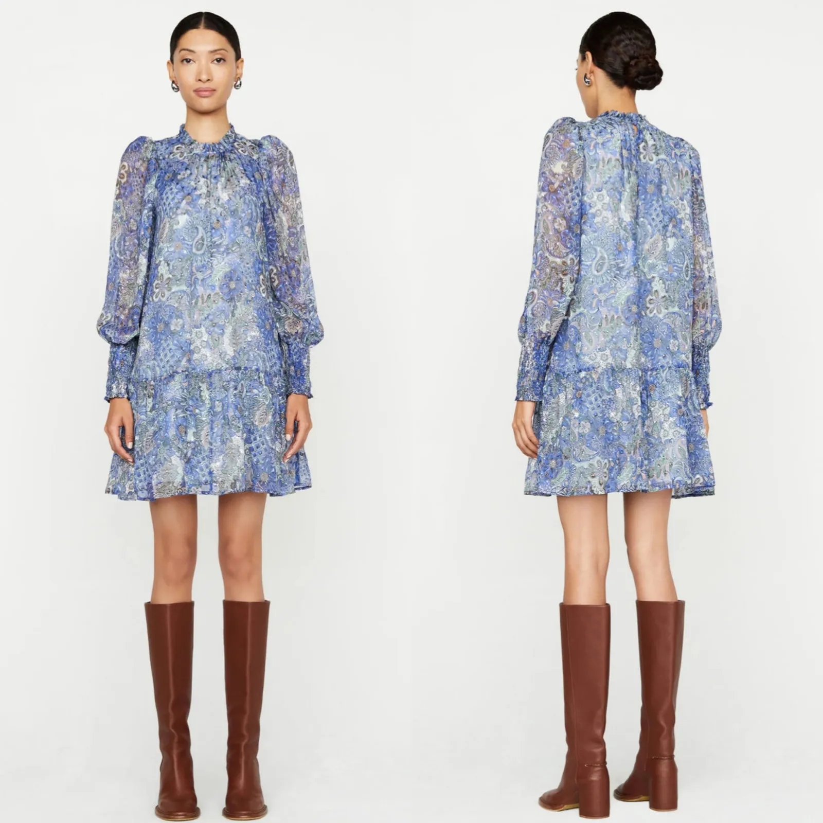 MARIE OLIVER Silk Mini Dress Size Large Paisley Ruffle Boho Chic Coastal Cowgirl - Image 14