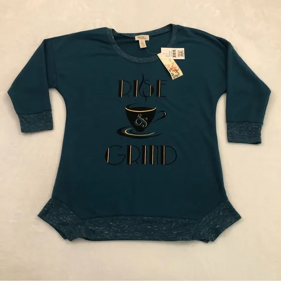 Madison & Berkeley Emerald Green Rise & Grind Coffee Longsleeve Shirt Womens S. - Image 1