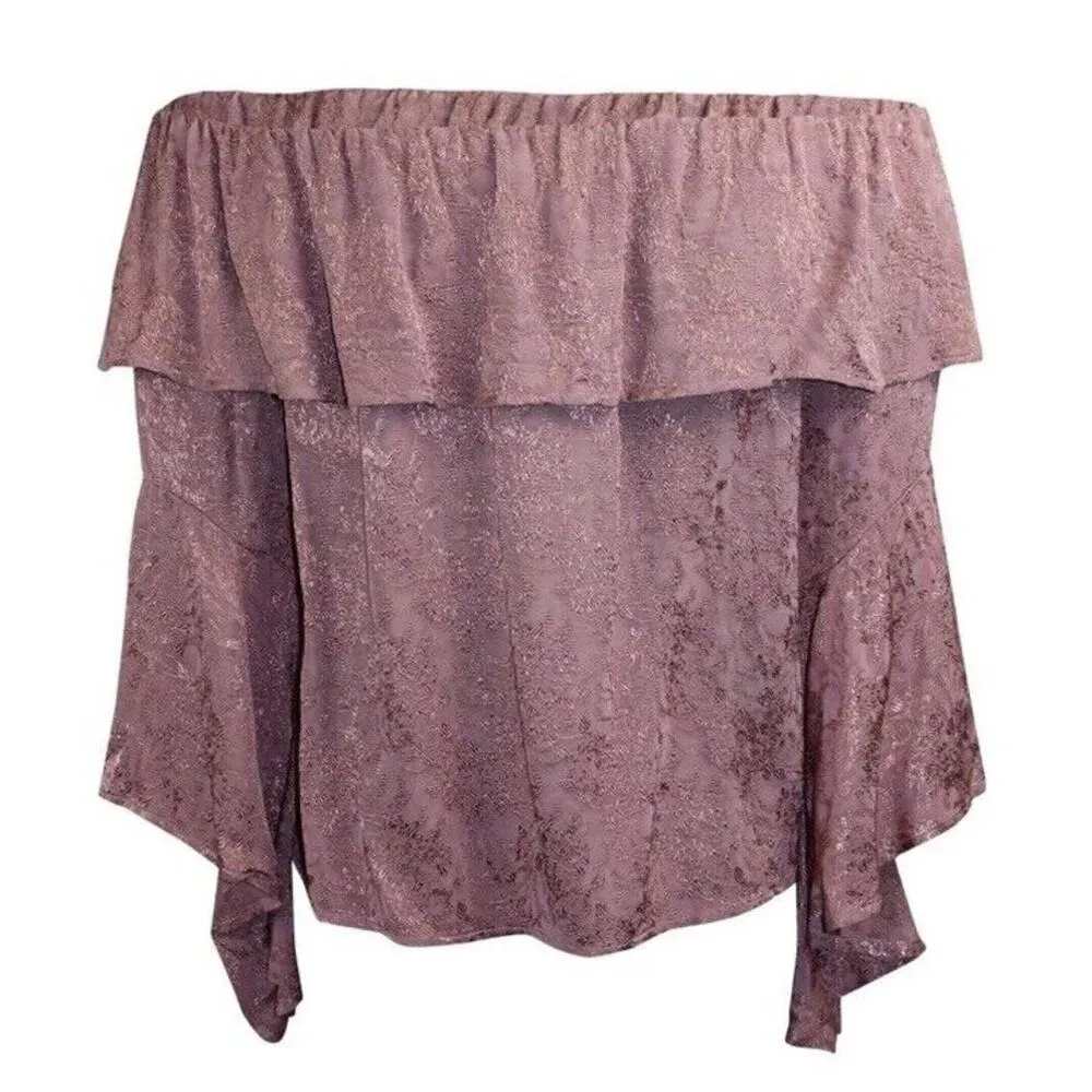 Maven West Mauve Embroidered Off the Shoulder Ruffles Boho Blouse Women’s Small - Image 3